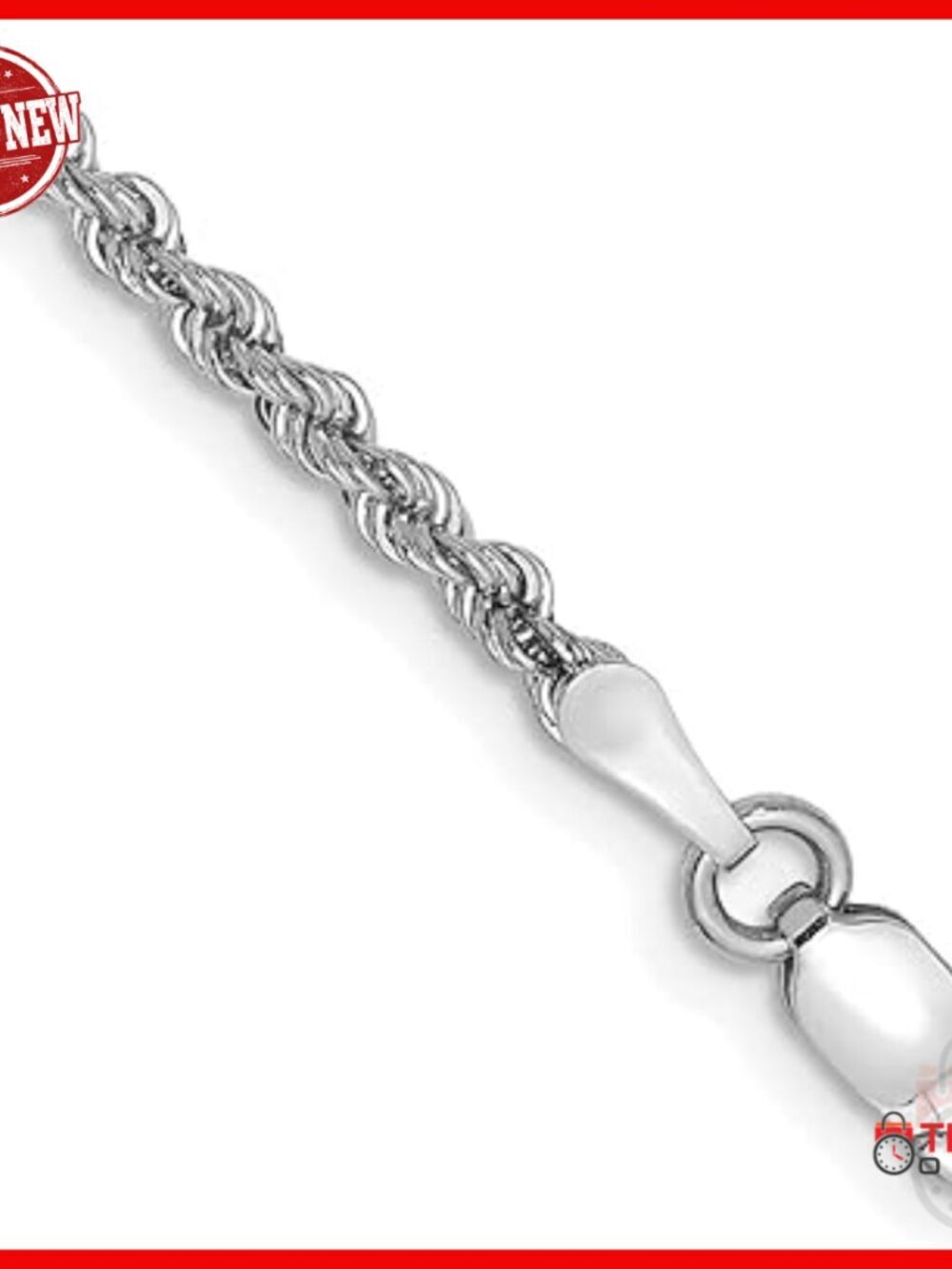14K White Gold 2.25mm Rope Chain Bracelet with Lobster Clasp 7"